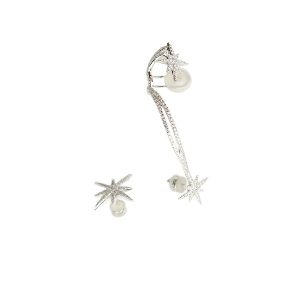 APM Monaco Womens 925 Silver Cubic Zirconia Meteorites Asymmetrical Earrings OS
